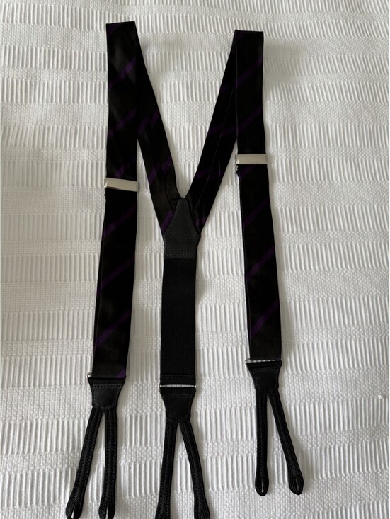 Ralph Lauren Other - Polo Ralph Lauren Silk Suspenders Braces USA Black Purple Stripe Cord Runner End
